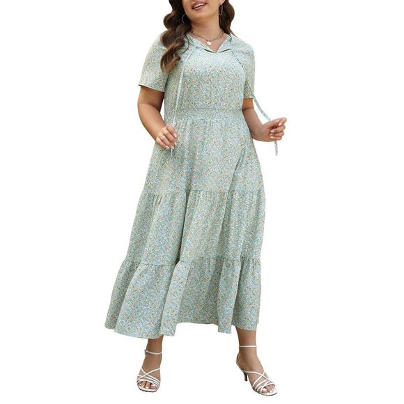 Keluummi Plus Size Wedding Guest Dresses For Curvy Women, Summer Casual Floral - Picture 1 of 6